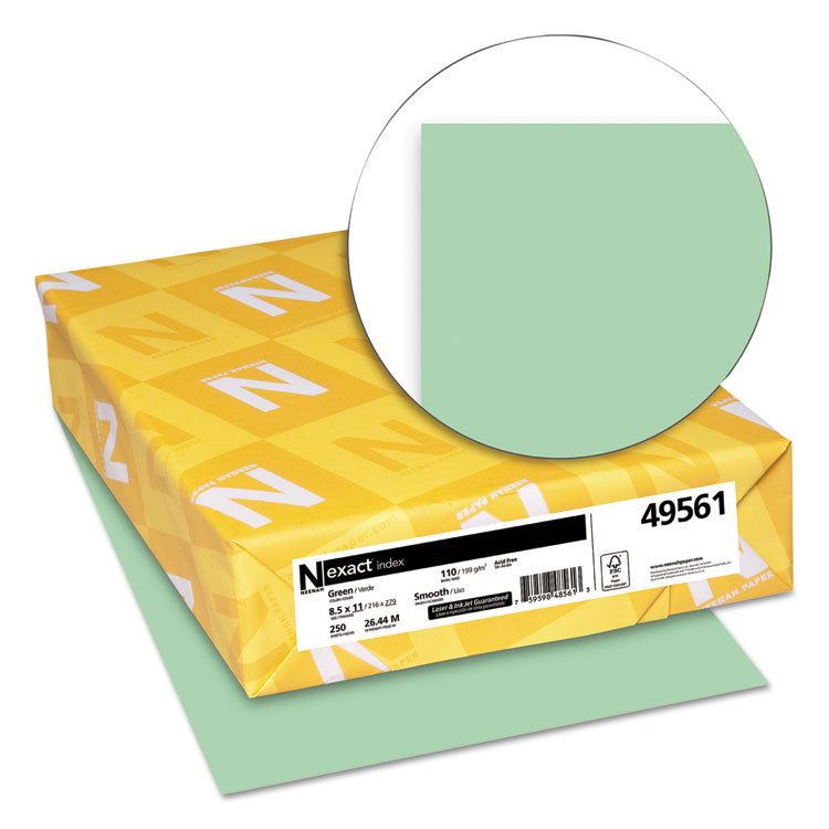 Neenah Paper Exact Index Card Stock, 110 lb Index Weight, 8.5 x 11, Green, 250/Pack (WAU49561) Pack of 250