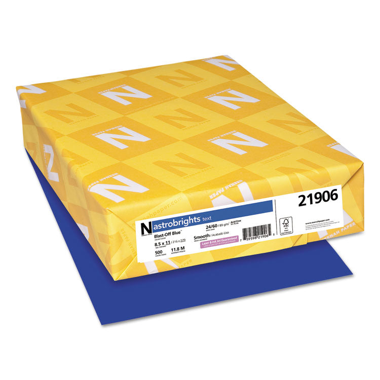 Astrobrights® Color Paper, 24 lb Bond Weight, 8.5 x 11, Blast-Off Blue, 500/Ream (WAU21906) 1 Ream