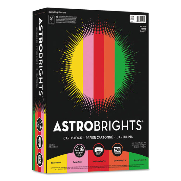 Astrobrights® Color Cardstock -"Vintage" Assortment, 65 lb Cover Weight, 8.5 x 11, Assorted, 250/Pack (WAU21003)