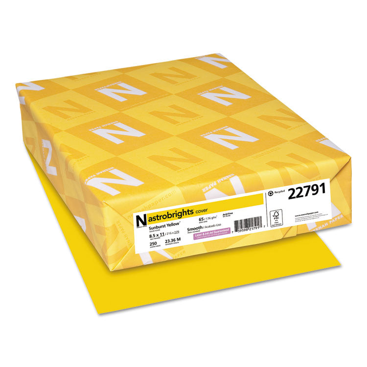 Astrobrights® Color Cardstock, 65 lb Cover Weight, 8.5 x 11, Sunburst Yellow, 250/Pack (WAU22791) Pack of 250