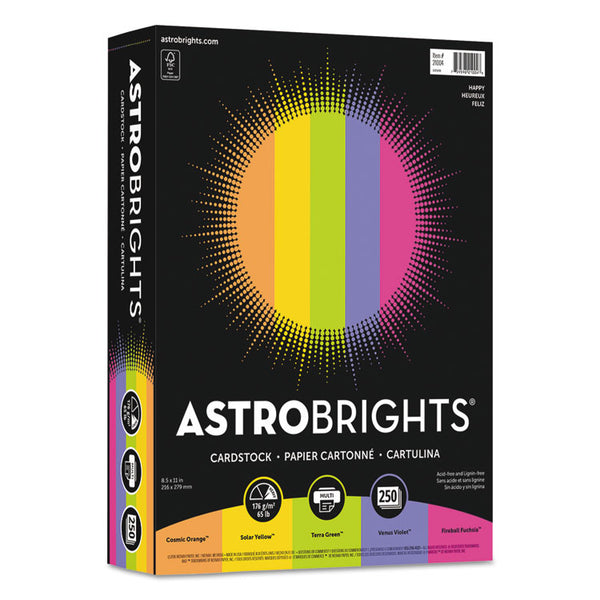 Astrobrights® Color Cardstock -"Happy" Assortment, 65 lb Cover Weight, 8.5 x 11, Assorted, 250/Pack (WAU21004)