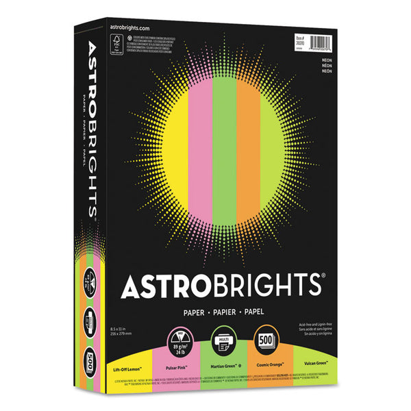 Astrobrights® Color Paper - "Neon" Assortment, 24 lb Bond Weight, 8.5 x 11, Assorted Neon Colors, 500/Ream (WAU20270)