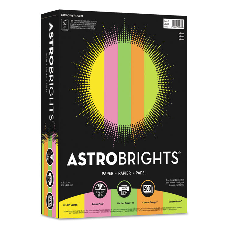 Astrobrights® Color Paper - "Neon" Assortment, 24 lb Bond Weight, 8.5 x 11, Assorted Neon Colors, 500/Ream (WAU20270) 1 Ream
