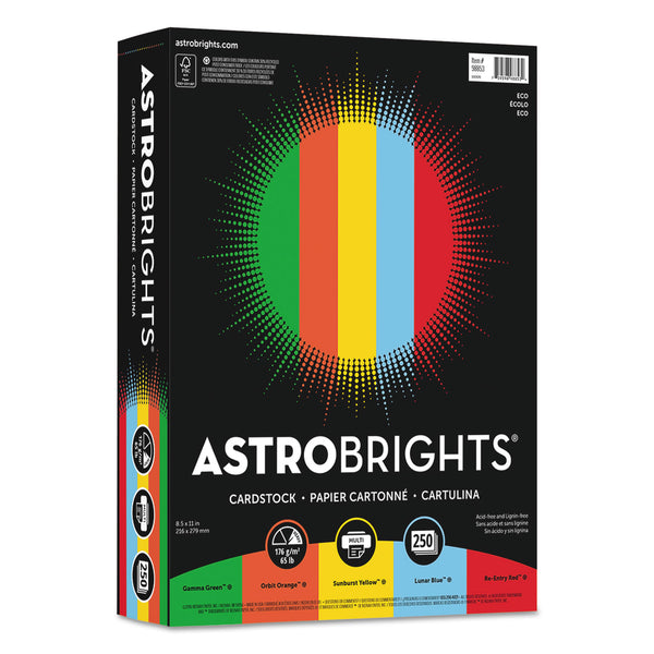 Astrobrights® Color Cardstock -"Eco" Assortment, 65 lb Cover Weight, 8.5 x 11, Assorted, 250/Pack (WAU98853)