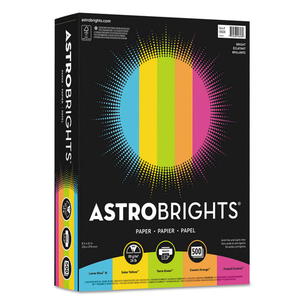 Astrobrights® Color Paper -"Bright" Assortment, 24 lb Bond Weight, 8.5 x 11, Assorted Bright Colors, 500/Ream (WAU99608)