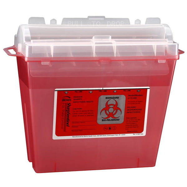 Bemis™ Sentinel Sharps Container Translucent Red Base 10 H X 5-1/4 W X 11 D Inch Horizontal Entry 1.25 Gallon (298930_EA) 1/EA
