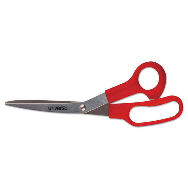 Universal® General Purpose Stainless Steel Scissors, 7.75" Long, 3" Cut Length, Red Offset Handles, 3/Pack (UNV92019)