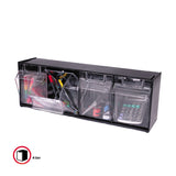 deflecto® Tilt Bin Interlocking Multi-Bin Storage Organizer, 4 Sections, 23.63" x 6.63" x 8.13", Black/Clear (DEF20404OP) Each