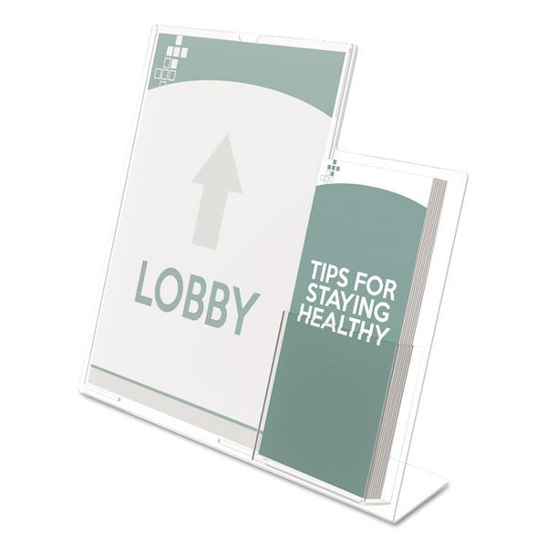 deflecto® Superior Image Slanted Sign Holder with Side Pocket, 13.5w x 4.25d x 10.88h, Clear (DEF599401) Each