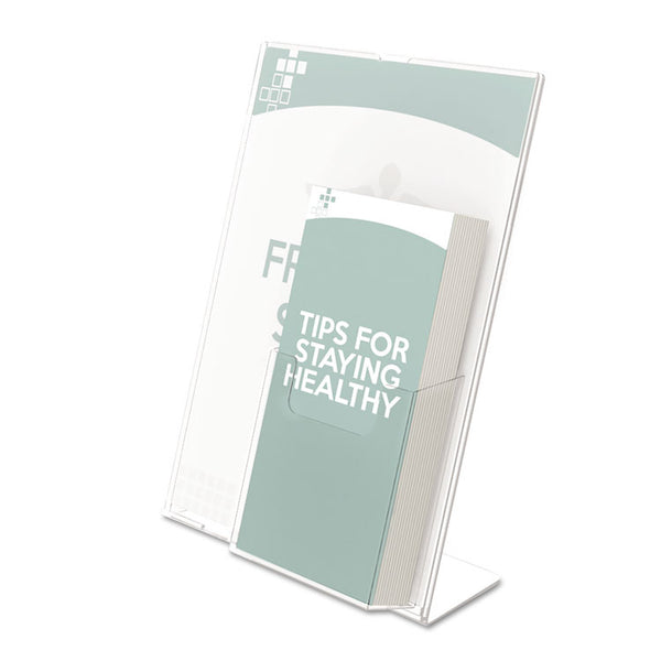 deflecto® Superior Image Slanted Sign Holder with Front Pocket, 9w x 4.5d x 10.75h, Clear (DEF590501) Each