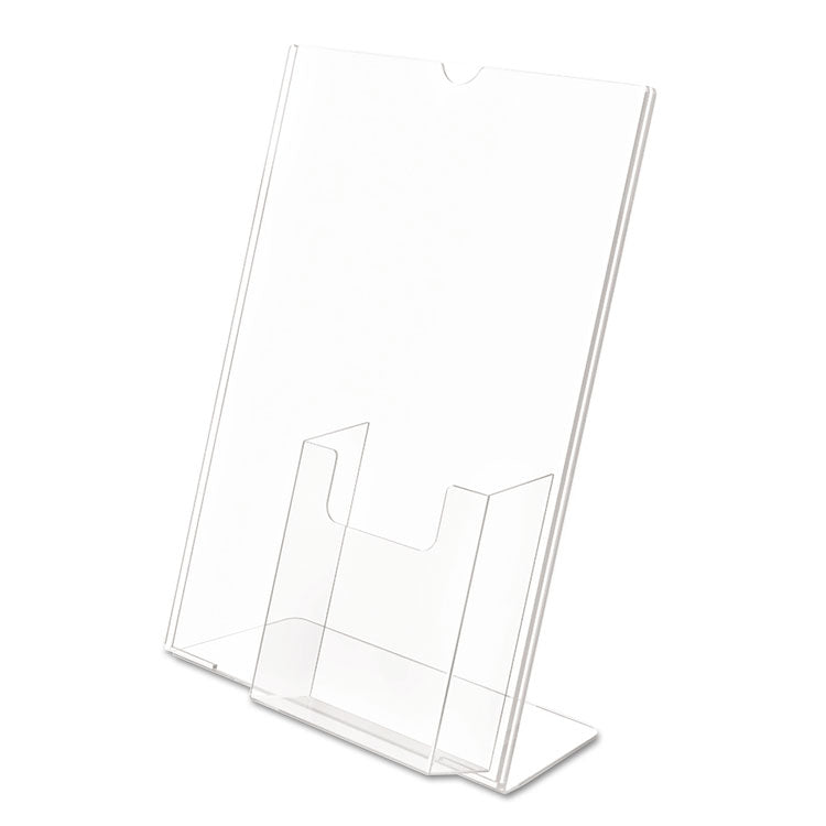 deflecto® Superior Image Slanted Sign Holder with Front Pocket, 9w x 4.5d x 10.75h, Clear (DEF590501) Each