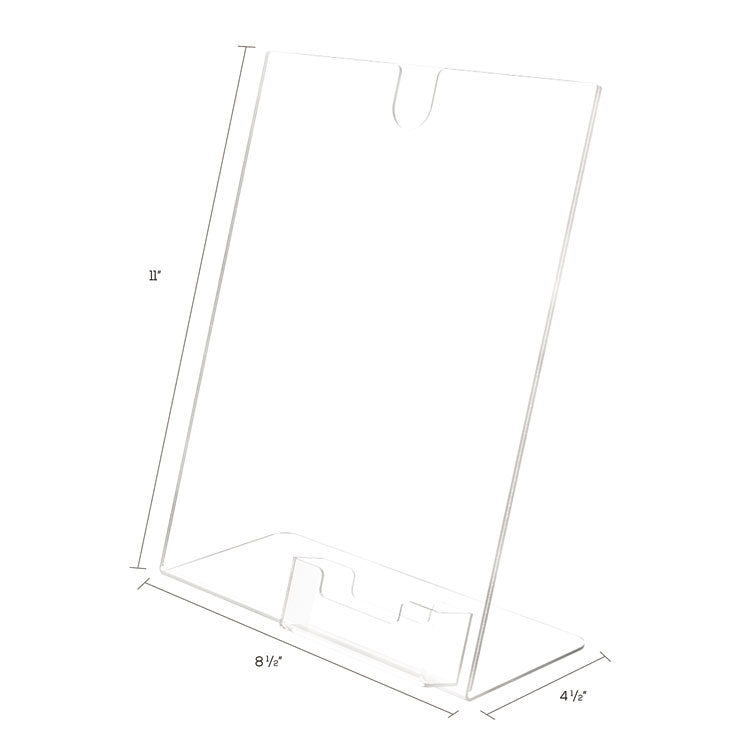 deflecto® Superior Image Slanted Sign Holder with Business Card Holder, 8.5w x 4.5d x 11h, Clear (DEF590601) Each