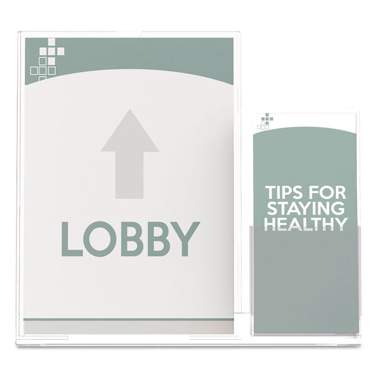deflecto® Superior Image Slanted Sign Holder with Side Pocket, 13.5w x 4.25d x 10.88h, Clear (DEF599401) Each