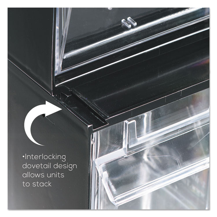 deflecto® Tilt Bin Interlocking Multi-Bin Storage Organizer, 3 Sections, 23.63" x 7.75" x 9.5", Black/Clear (DEF20304OP) Each