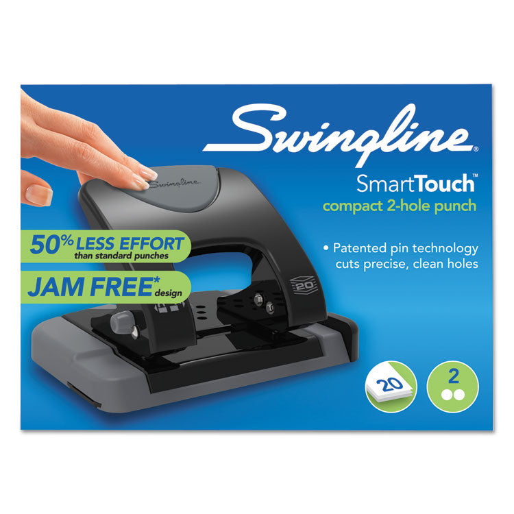 Swingline® 20-Sheet SmartTouch Two-Hole Punch, 9/32" Holes, Black/Gray (SWI74135)