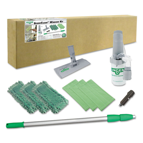 Unger® SpeedClean Window Cleaning Kit, 72" to 80", Extension Pole With 8" Pad Holder, Silver/Green (UNGCK053)
