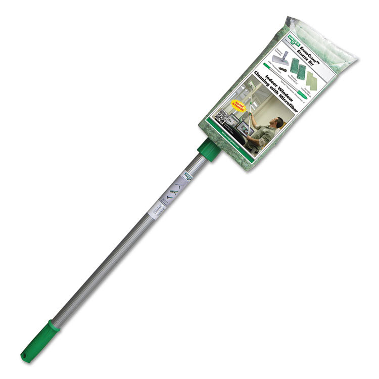 Unger® SpeedClean Window Cleaning Kit, Aluminum, 72" Extension Pole, 8" Pad Holder, Silver/Green (UNGWNK01)