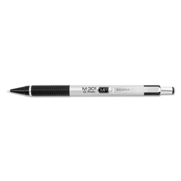Zebra® M-301 Mechanical Pencil, 0.7 mm, HB (#2), Black Lead, Silver/Black Barrel (ZEB54310)