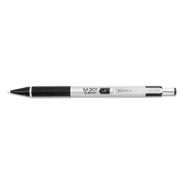 Zebra® M-301 Mechanical Pencil, 0.5 mm, HB (#2), Black Lead, Silver/Black Barrel, Dozen (ZEB54010)