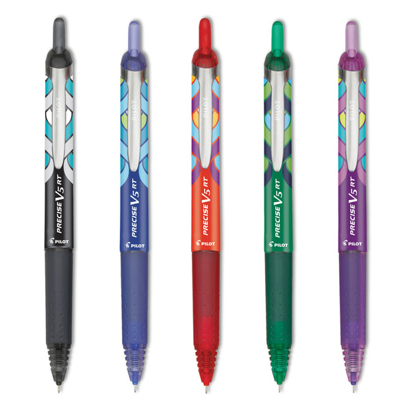 Pilot Precise V5RT Retractable Roller Ball Pen, Precision Point, Assorted, .5mm, 5/Set (PIL41980) Set of 5