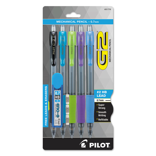 Pilot® G2 Mechanical Pencil, 0.7 mm, HB (#2), Black Lead, Assorted Barrel Colors, 5/Pack (PIL31776)