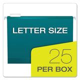 Pendaflex® Colored Reinforced Hanging Folders, Letter Size, 1/5-Cut Tabs, Teal, 25/Box (PFX415215TEA)