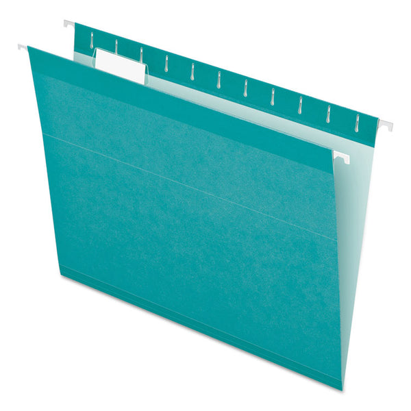 Pendaflex® Colored Reinforced Hanging Folders, Letter Size, 1/5-Cut Tabs, Aqua, 25/Box (PFX415215AQU) Box of 25