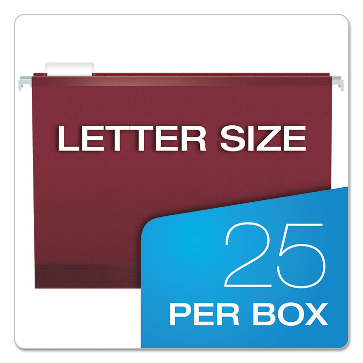 Pendaflex® Colored Reinforced Hanging Folders, Letter Size, 1/5-Cut Tabs, Burgundy, 25/Box (PFX415215BUR)