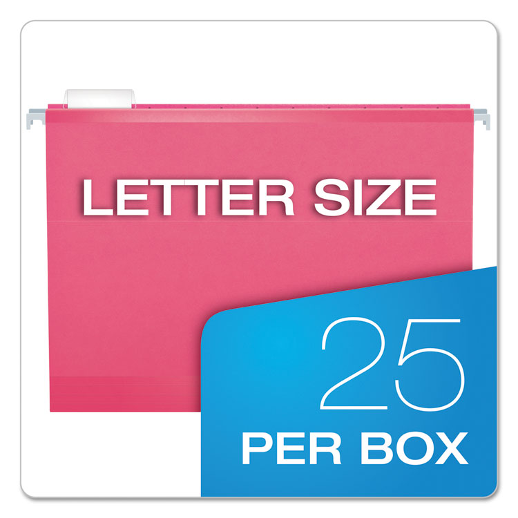 Pendaflex® Colored Reinforced Hanging Folders, Letter Size, 1/5-Cut Tabs, Pink, 25/Box (PFX415215PIN)