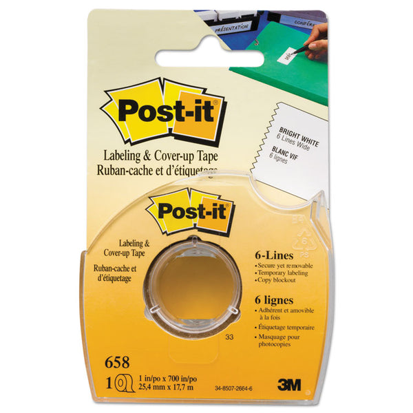 Post-it® Labeling and Cover-Up Tape, Non-Refillable, Clear Applicator, 1" x 700" (MMM658)