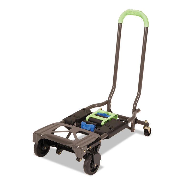 Cosco® 2-in-1 Multi-Position Hand Truck and Cart, 300 lbs, 16.63 x 12.75 x 49.25, Black/Blue/Green (CSC12222PBG1E)