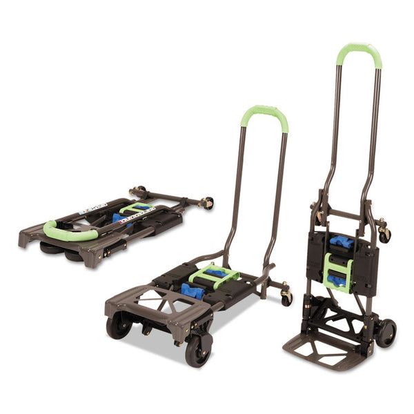 Cosco® 2-in-1 Multi-Position Hand Truck and Cart, 300 lbs, 16.63 x 12.75 x 49.25, Black/Blue/Green (CSC12222PBG1E)