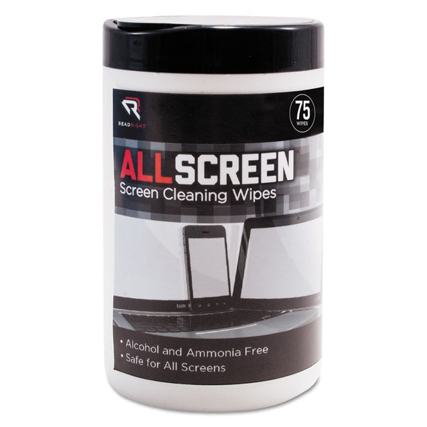 Read Right® AllScreen Screen Cleaning Wipes, 1-Ply, 6 x 6, Unscented, White, 75/Tub (REARR15045)