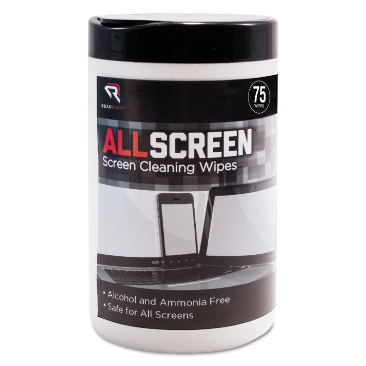 Read Right® AllScreen Screen Cleaning Wipes, 1-Ply, 6 x 6, Unscented, White, 75/Tub (REARR15045) Each