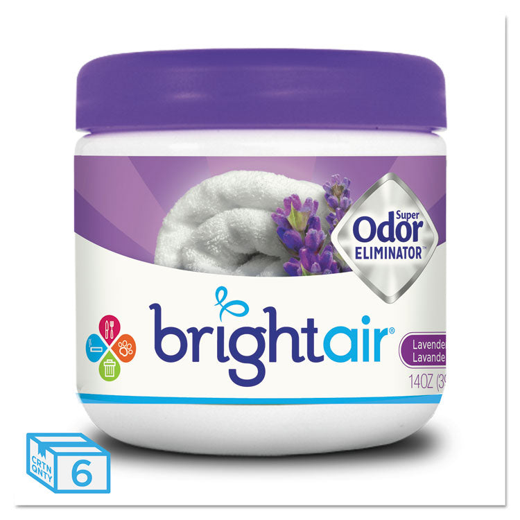 BRIGHT Air® Super Odor Eliminator, Lavender and Fresh Linen, Purple, 14 oz Jar, 6/Carton (BRI900014CT)