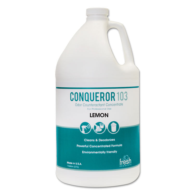 Fresh Products Conqueror 103 Odor Counteractant Concentrate, Lemon, 1 gal Bottle, 4/Carton (FRS1WBLE) Case of 4