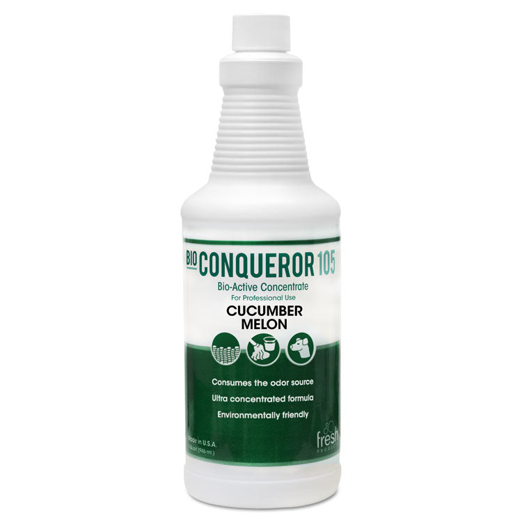 Fresh Products Bio Conqueror 105 Enzymatic Odor Counteractant Concentrate, Cucumber Melon, 1 qt Bottle, 12/Carton (FRS1232BWBCMF) Case of 4