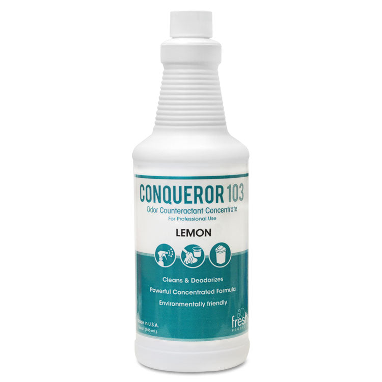 Fresh Products Conqueror 103 Odor Counteractant Concentrate, Lemon, 32 oz Bottle, 12/Carton (FRS1232WBLECT) Carton of 12