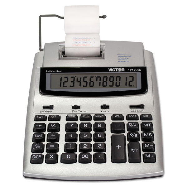 Victor® 1212-3A Antimicrobial Printing Calculator, Black/Red Print, 2.7 Lines/Sec (VCT12123A)