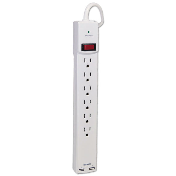 Innovera® Surge Protector, 6 AC Outlets/2 USB Ports, 6 ft Cord, 1,080 J, White (IVR71660)