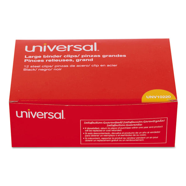 Universal® Binder Clips, Large, Black/Silver, 12/Box (UNV10220)