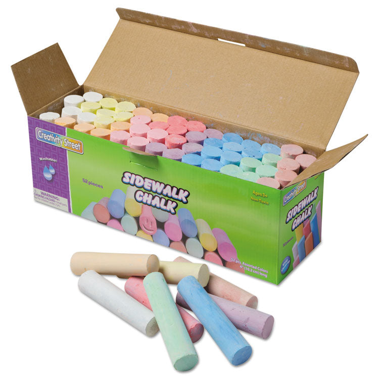 Creativity Street® Sidewalk Chalk, Jumbo Stick, 4" x 1" Diameter, 12 Assorted Colors, 52/Set (CKC1752) Each