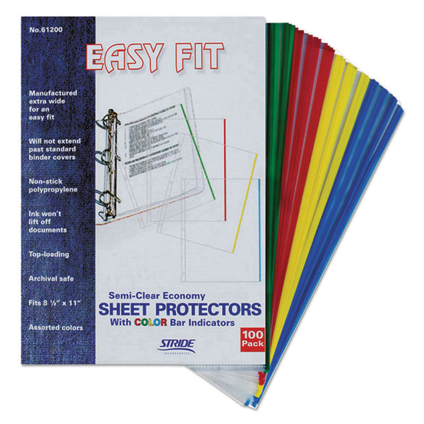 Stride EasyFit Sheet Protectors, 8.5 x 11, Portrait, Assorted Colors, 100/Box (STW61200)