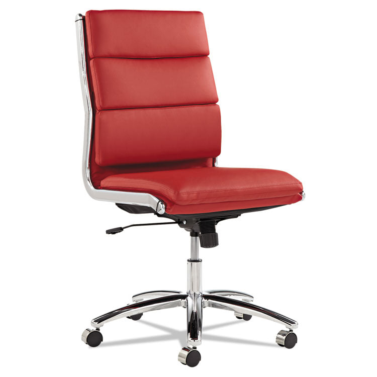 Alera® Alera Neratoli Mid-Back Slim Profile Chair, Faux Leather, Supports Up to 275 lb, Red Seat/Back, Chrome Base (ALENR4239)