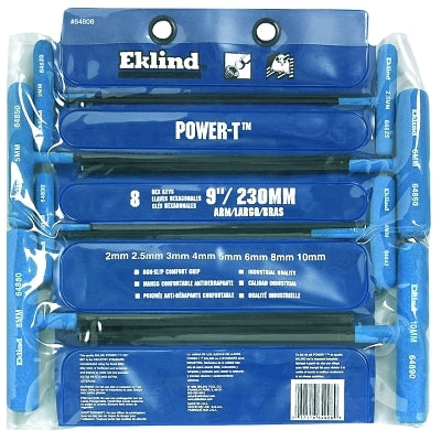 Eklind Tool Company 8-Piece Power-T Ball-Hex Key Set, Pouch, 9" Arm (269-64808) 1 Set