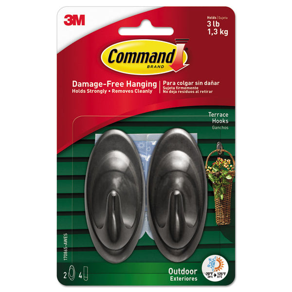 Command™ All Weather Hooks and Strips, Medium, Plastic, Slate, 3 lb Capacity, 2 Hooks and 4 Strips/Pack (MMM17086SAWES)