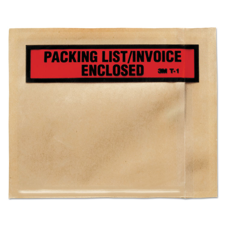 3M™ Top Print Self-Adhesive Packing List Envelope, Top-Print Front: Packing List/Invoice Enclosed, 4.5 x 5.5, Clear, 1,000/Box (MMMT11000)