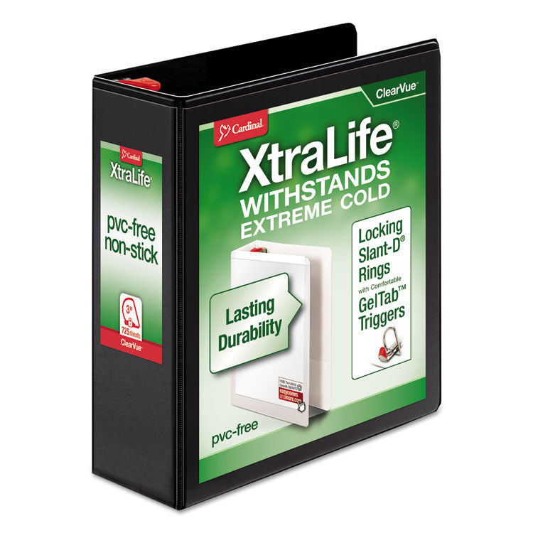 Cardinal® XtraLife ClearVue Non-Stick Locking Slant-D Ring Binder, 3 Rings, 3" Capacity, 11 x 8.5, Black (CRD26331) Each