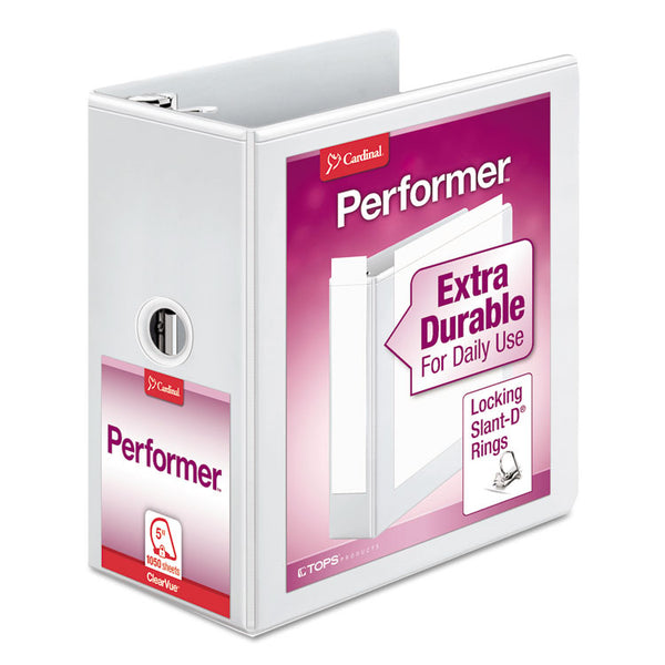 Cardinal® Performer ClearVue Slant-D Ring Binder, 3 Rings, 5" Capacity, 11 x 8.5, White (CRD17950) Each