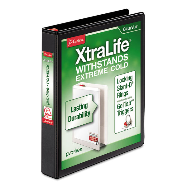 Cardinal® XtraLife ClearVue Non-Stick Locking Slant-D Ring Binder, 3 Rings, 1" Capacity, 11 x 8.5, Black (CRD26301) Each